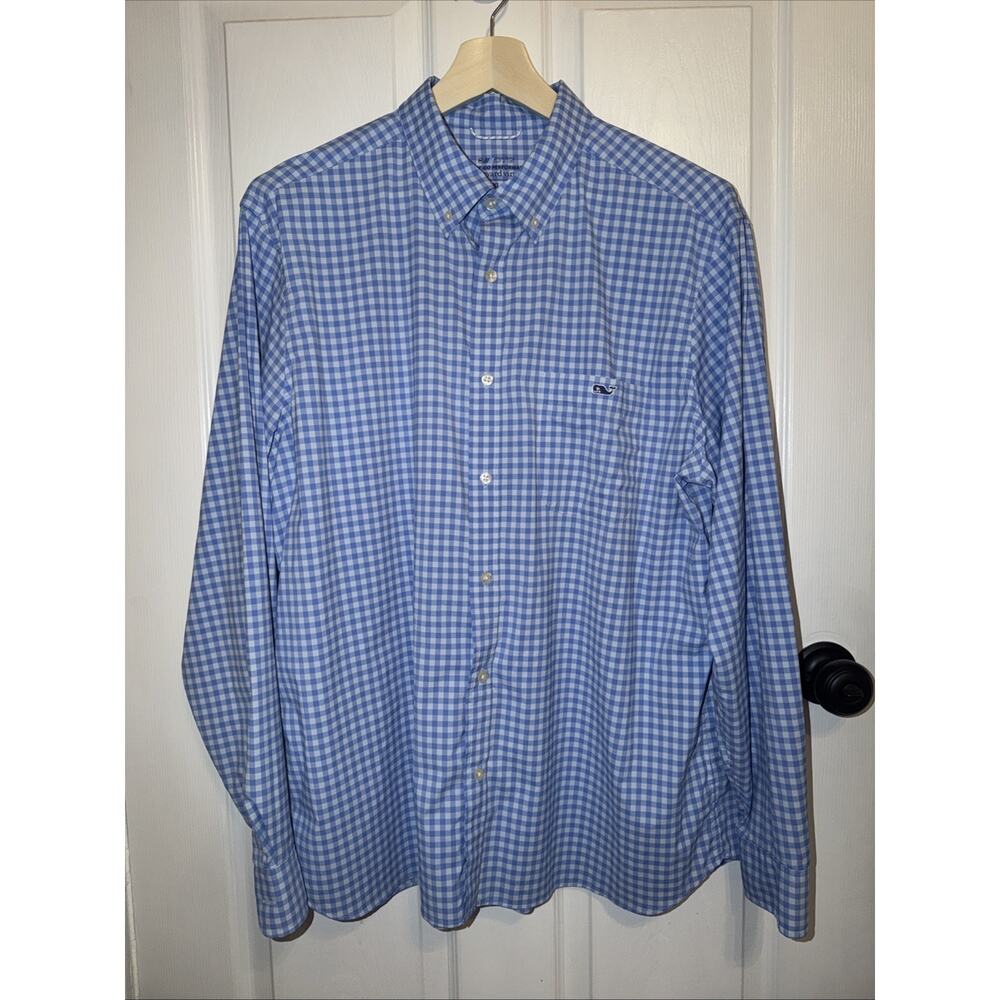 Vineyard Vines Men’s On The Go Performance Whale‎ Button Down Blue XL Check
